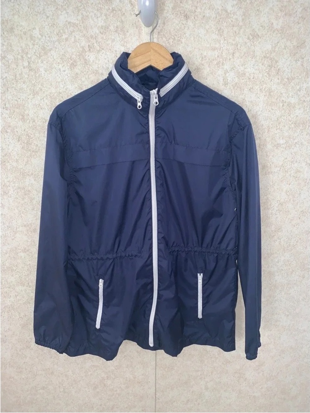 Men's Navy Windbreaker Jacket with White Trim